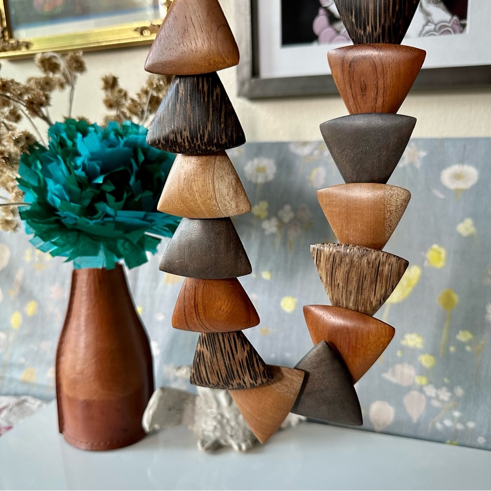 vintage midcentury mixed wood statement necklace - Picture 3 of 4